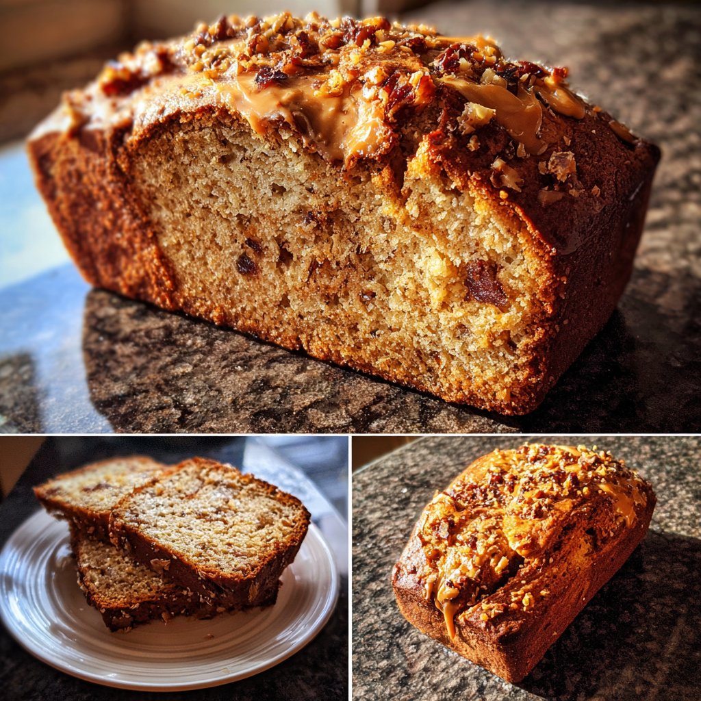 Bananenbrot mit Mandelmus und Datteln