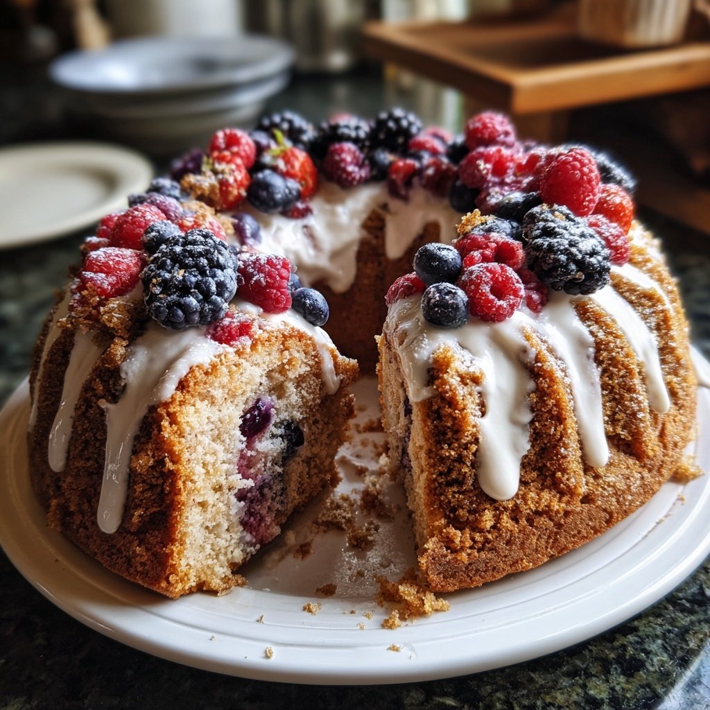Blechkuchen mit Beeren und Creme