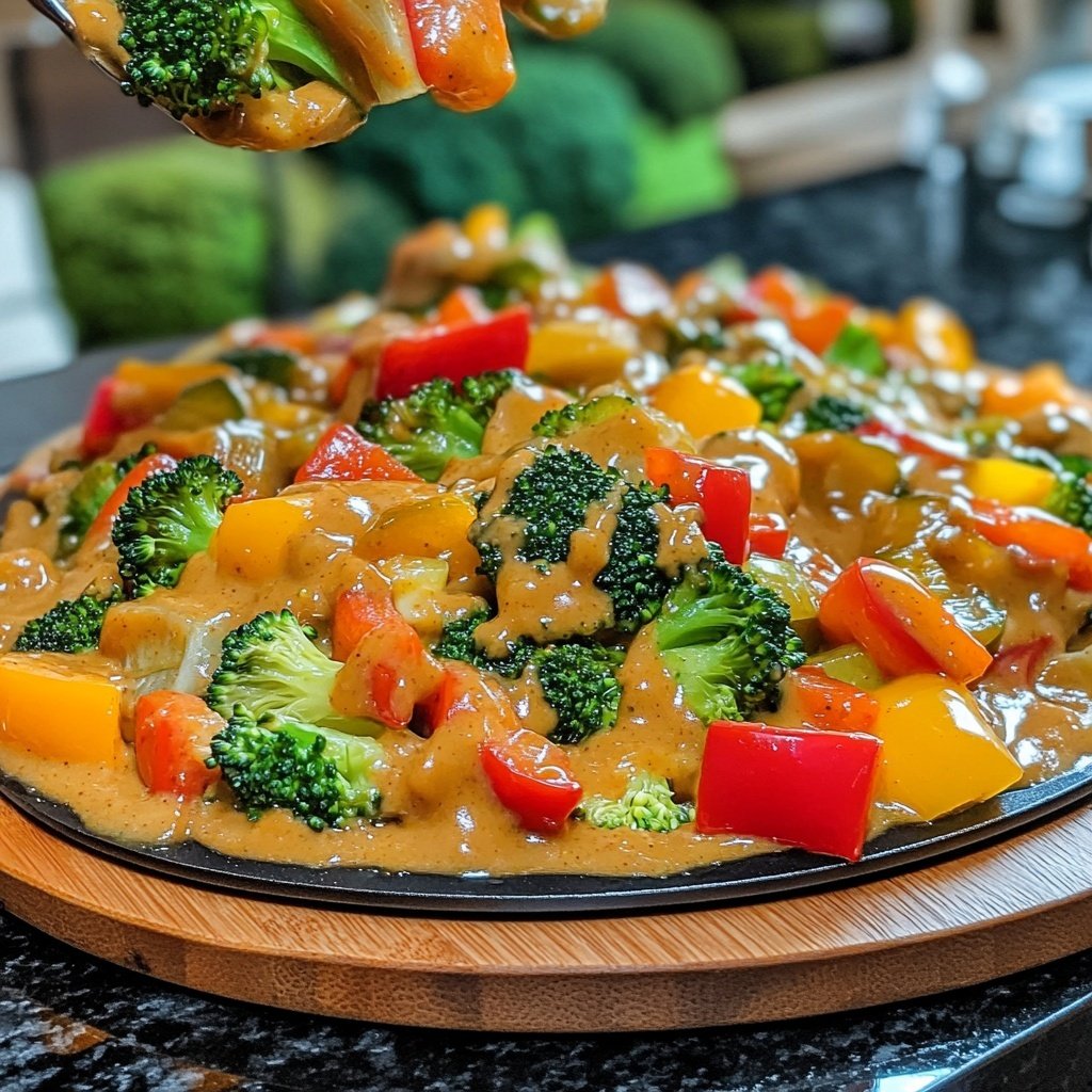 Gemüsepfanne mit Erdnusssauce